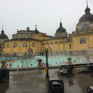 Steam rising from the baths from the Széchenyi Thermal Baths