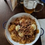 Favourite Slovakian cuisine: Potato dumplings and a locally brewed beer.